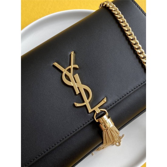 Yves Saint Laurent YSL Kate Smooth Leather Medium 24 Black Gold Hardware Model: 326078 Size: 24x14.5x5.5cm