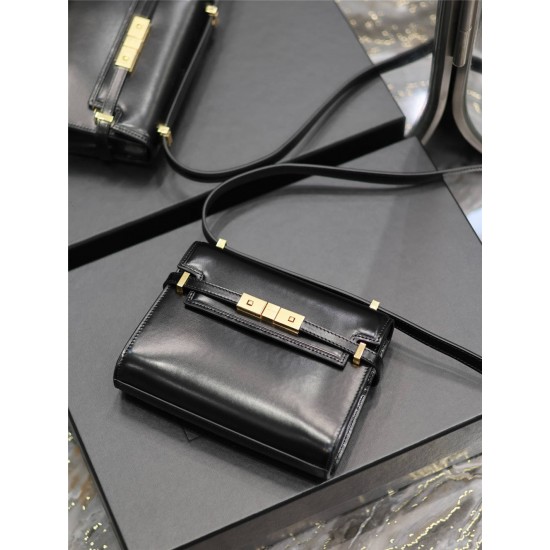 Yves Saint Laurent YSL Manhattan Mini 19 Black Gold Hardware Smooth Leather Model: 727766 Size: 19×14×4cm