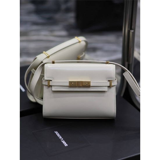 Yves Saint Laurent YSL Manhattan Mini 19 White Gold Hardware Smooth Leather Model: 727766 Size: 19×14×4cm