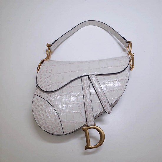 Dior saddle 25.5*20*6.5cm silver crocodiles white leather