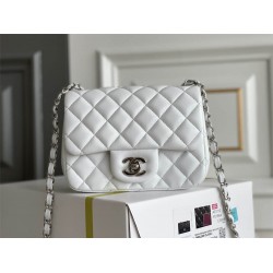 Chanel Classic flap bag lambskin mini 17cm white silver Hass leather