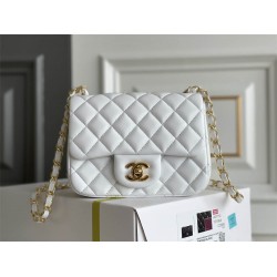 Chanel Classic flap bag lambskin mini 17cm white gold Hass leather