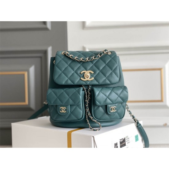 Chanel backpack green champagne gold 20.5x20x11.5cm small Hass leather