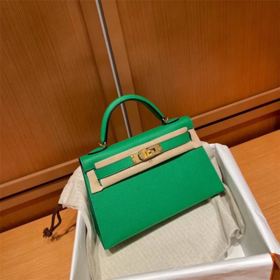 Hermes Mini Kelly 2 green gold Epsom leather