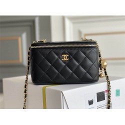 Chanel Vanity box  black style lambskin Hass  gold ball 9.5x17x8cm