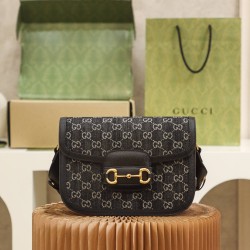 Gucci 1955 Horsebit Denim Black 25*18*8cm