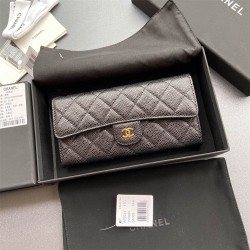 Chanel wallet black 19×h10.5×3cm gold