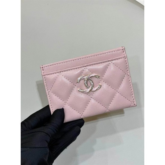 Chanel wallet card holder  pink caviar