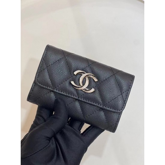 Chanel wallet card holder  black caviar 11-8.5-3cm