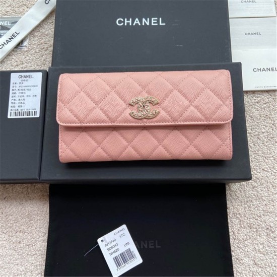 Chanel wallet caviar w19.5×h10.5×d2cm pink