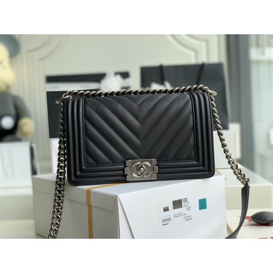 Chanel Leboy V NCAS calf leather 25*14.5*8cm black silver