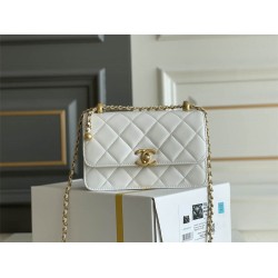 Chanel Classic flap mini  19x12x8cm gold ball white 