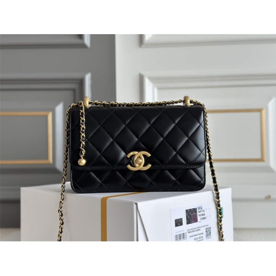 Chanel double gold ball 14.5x22x8cm black gold