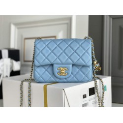 Chanel gold ball 13x18x7cm black lambskin blue