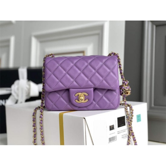 Chanel gold ball 13x18x7cm black lambskin purple