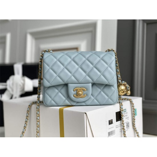 Chanel gold ball 13x18x7cm black lambskin blue