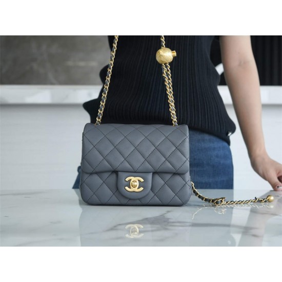 Chanel classic flap gold ball 13×20×7cm blue