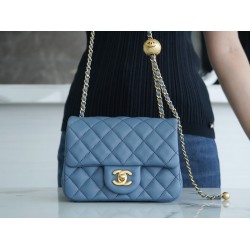 Chanel Classic flap 23K 13×18×7cm gold ball blue lambskin