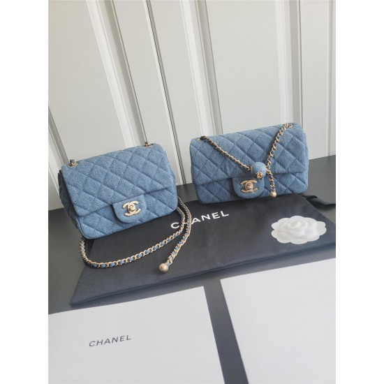 Chanel classic flap 18cm Denim gold ball