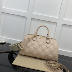 Gucci 702242 W31xH19xD22cm Calfskin GG Matelasse Medium Bowler Bag Naturale