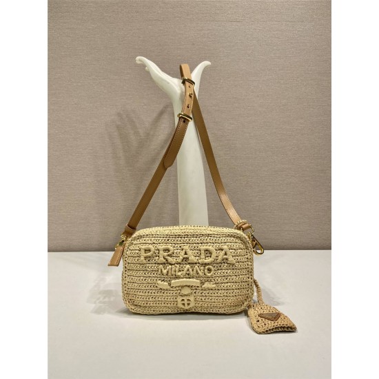 Prada   woven straw 1BH196 shoulder bag  19xHight 12xbottom6cm 2025 New